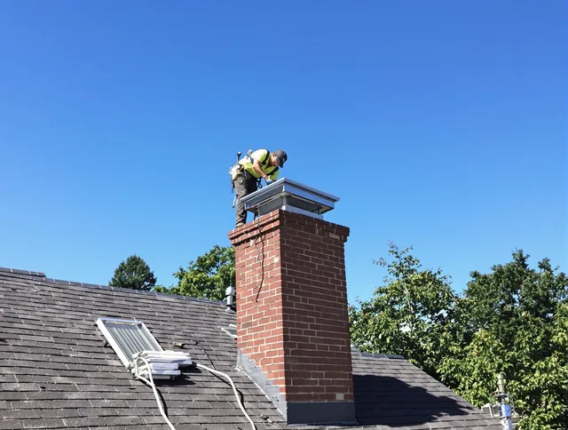 Bedford Chimney Sweep technician measuring a chimney cap in Bedford, OH