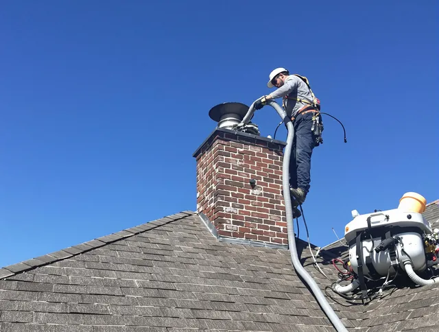 Dedicated Bedford Chimney Sweep team member cleaning a chimney in Bedford, OH