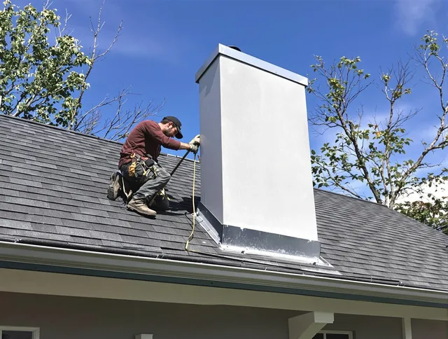 Bedford Chimney Sweep team member finishing chimney construction in Bedford, OH