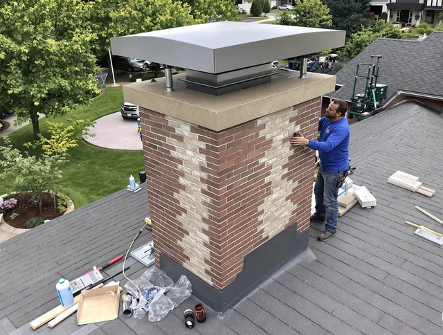 Bedford Chimney Sweep team working on a custom chimney remodel in Bedford, OH